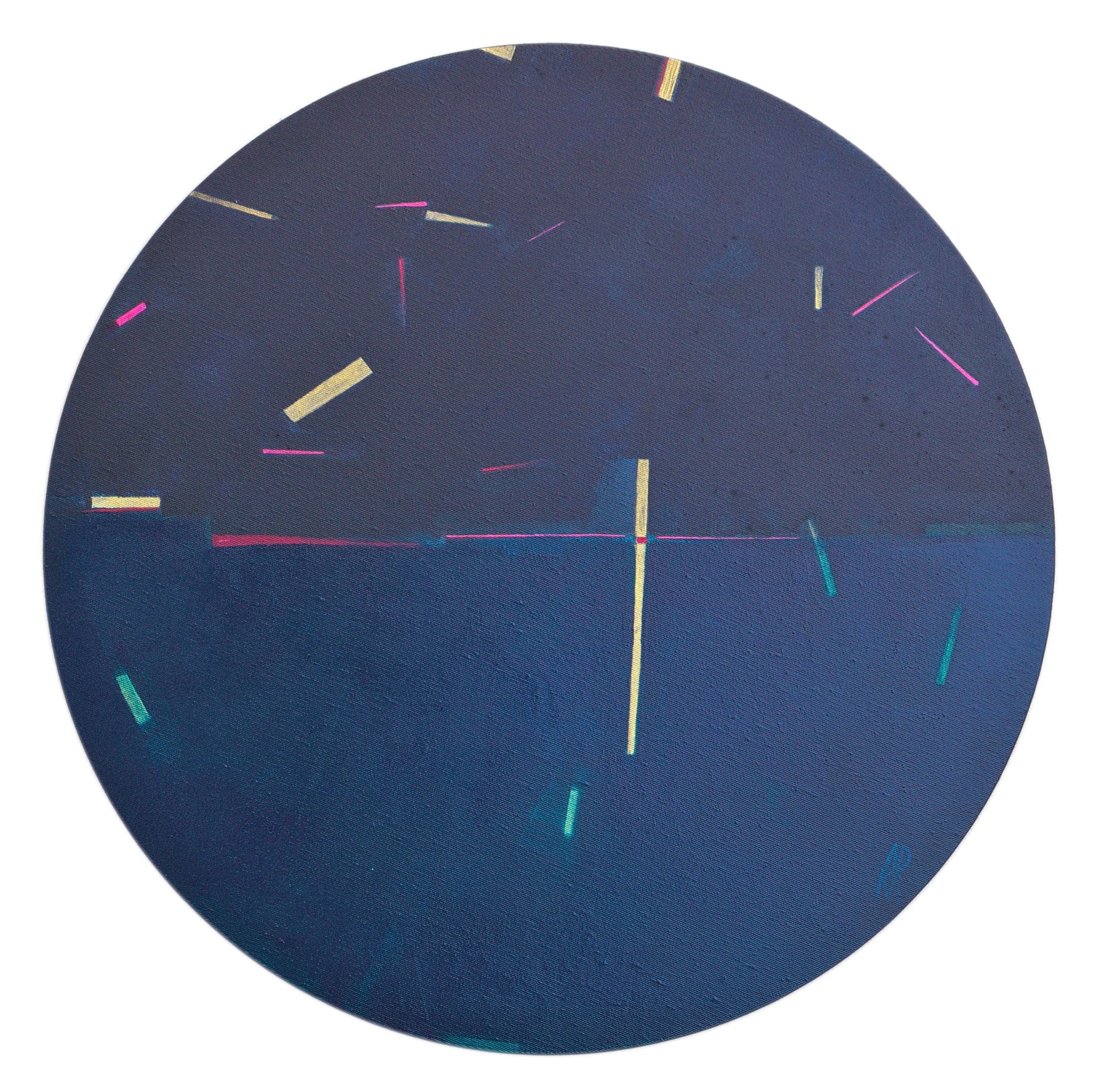 Circular abstract painting from Ada Kamińska’s Fractions.inner edge series